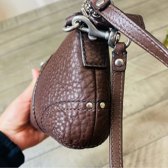 Coach Brown Pebbled Leather Wristlet Mini Bag with Silver Hardware - Picture 6 of 11